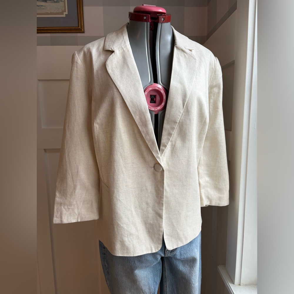 Jules & Leopold Cream Linen-Blend Single-Button Blazer Large